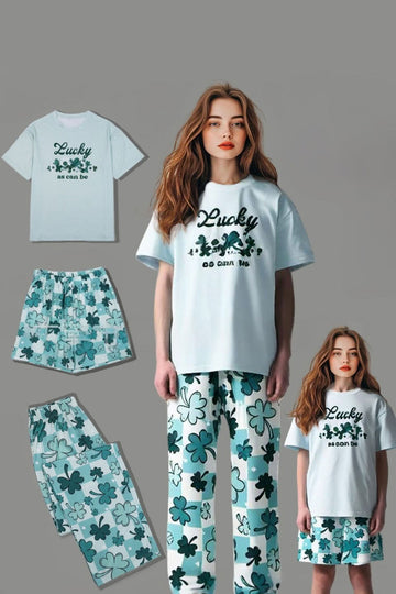 Pyjama familial assorti à manches courtes imprimé bleu clair
